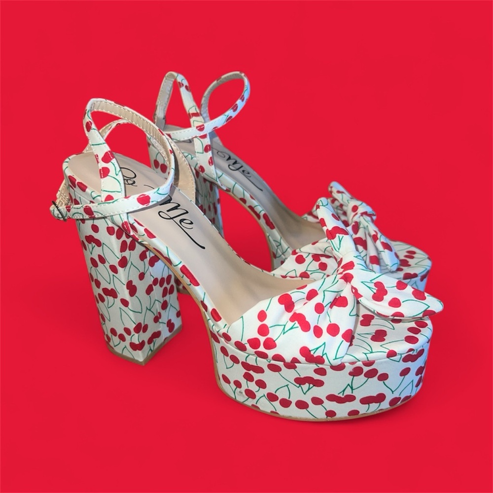 Cherry Print Platform Heels